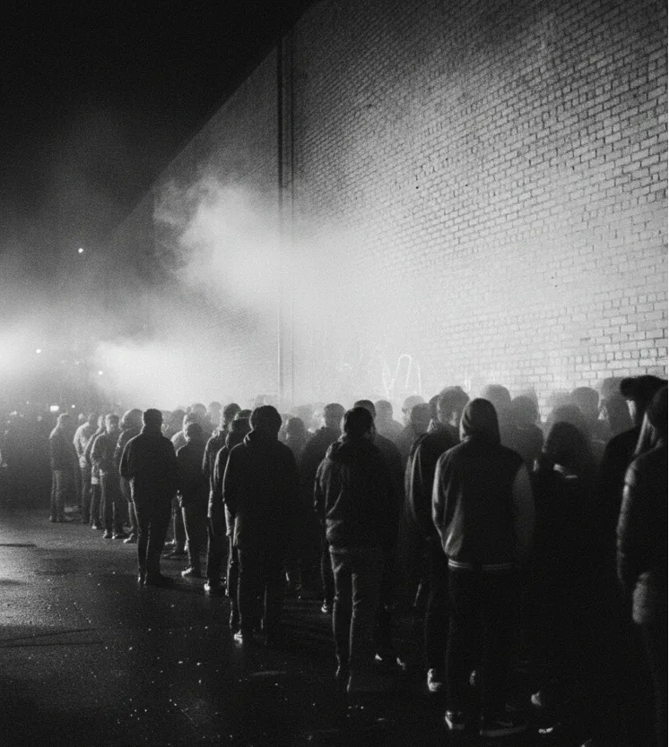 Fans queuing outside a venue